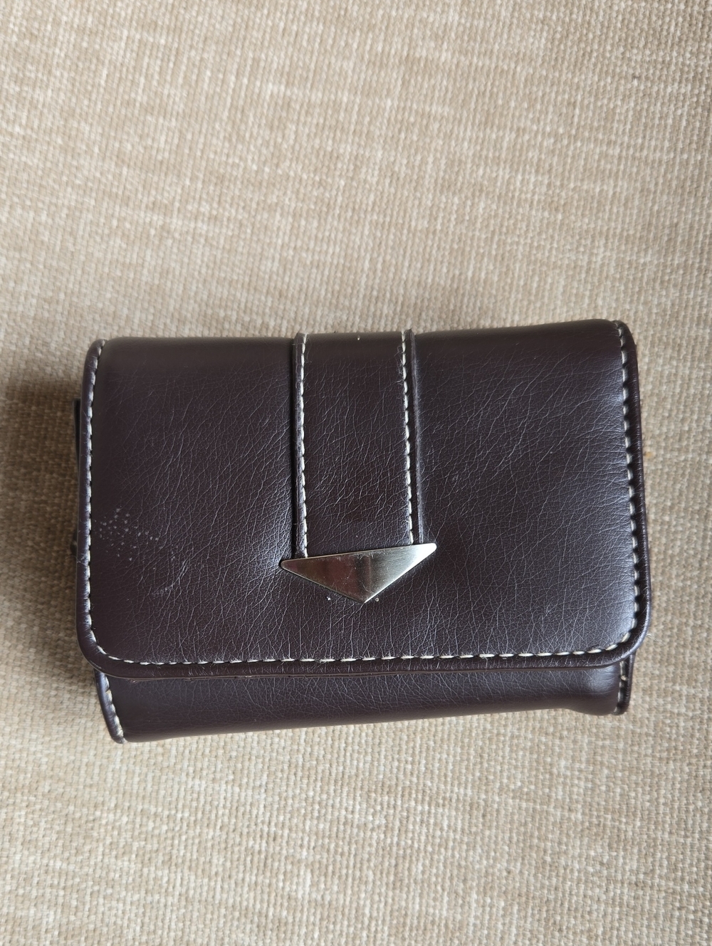 Brown Leather Trifold Wallet with Silver Accent
